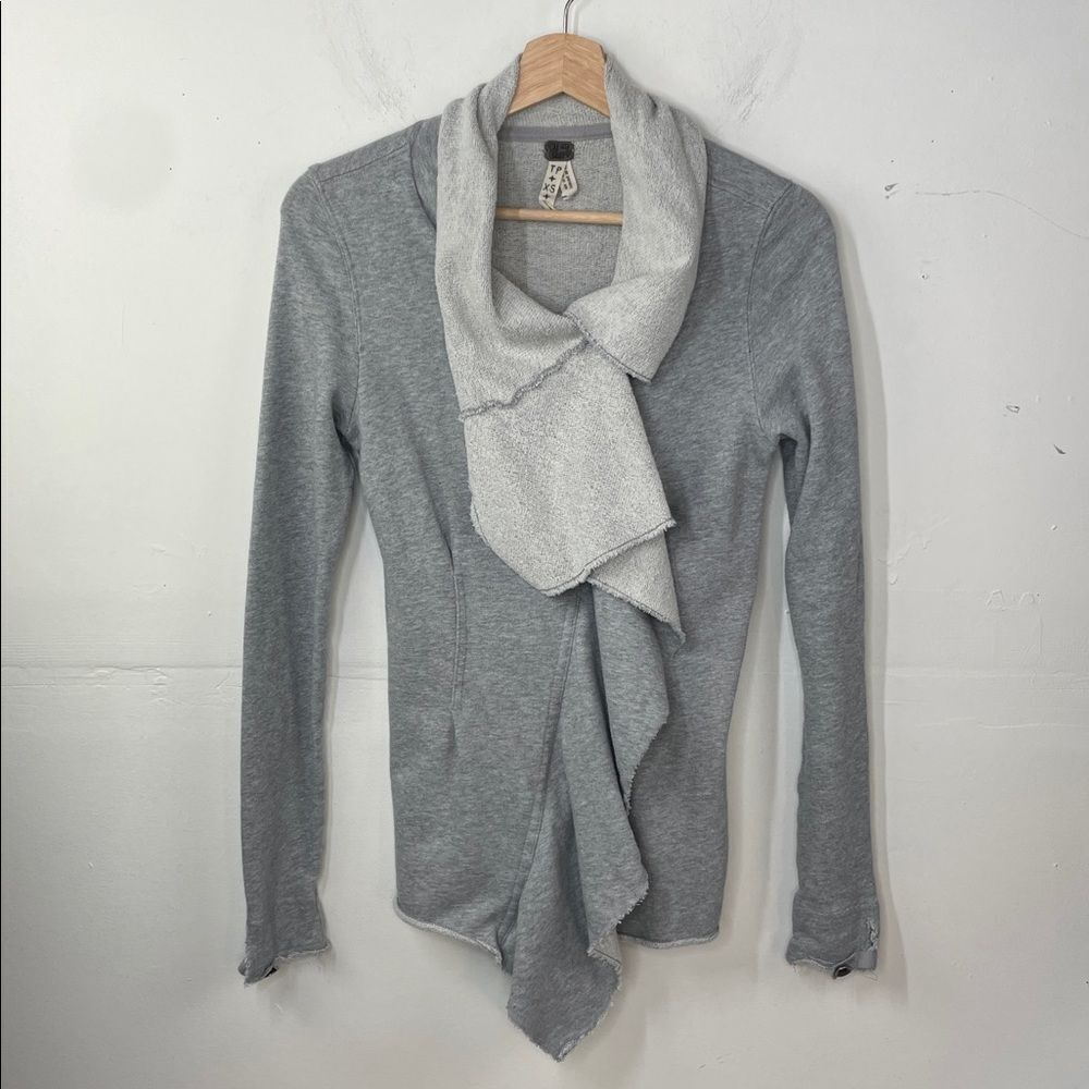 We the Free Free People Ebb and Flow Zip Up Ruffle Sweatshirt size XS Gray - Picture 2 of 14
